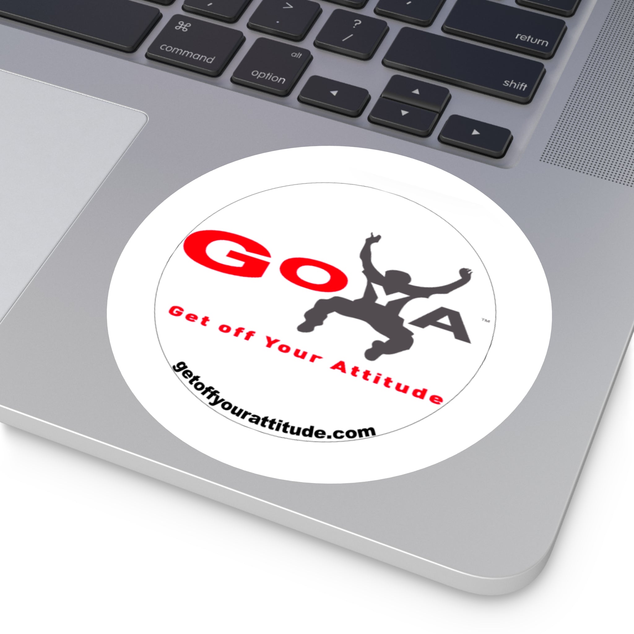 GOYA "Get Off Your Attitude" Round Sticker — Indoor/Outdoor Laptop Decal