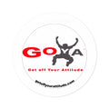 GOYA "Get Off Your Attitude" Round Sticker — Indoor/Outdoor Laptop Decal