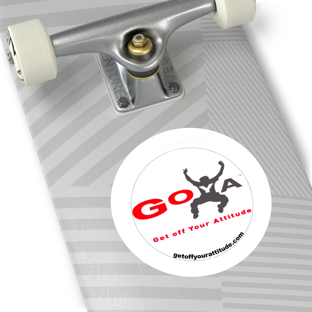GOYA "Get Off Your Attitude" Round Sticker — Indoor/Outdoor Laptop Decal