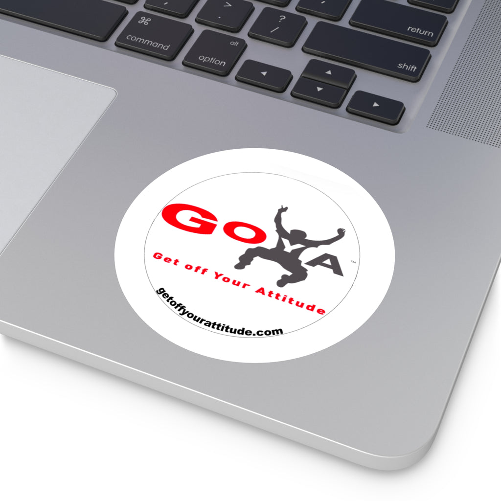 GOYA "Get Off Your Attitude" Round Sticker — Indoor/Outdoor Laptop Decal