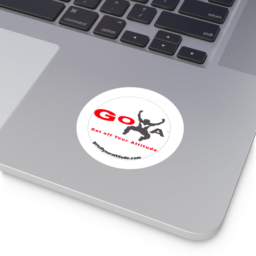 GOYA "Get Off Your Attitude" Round Sticker — Indoor/Outdoor Laptop Decal