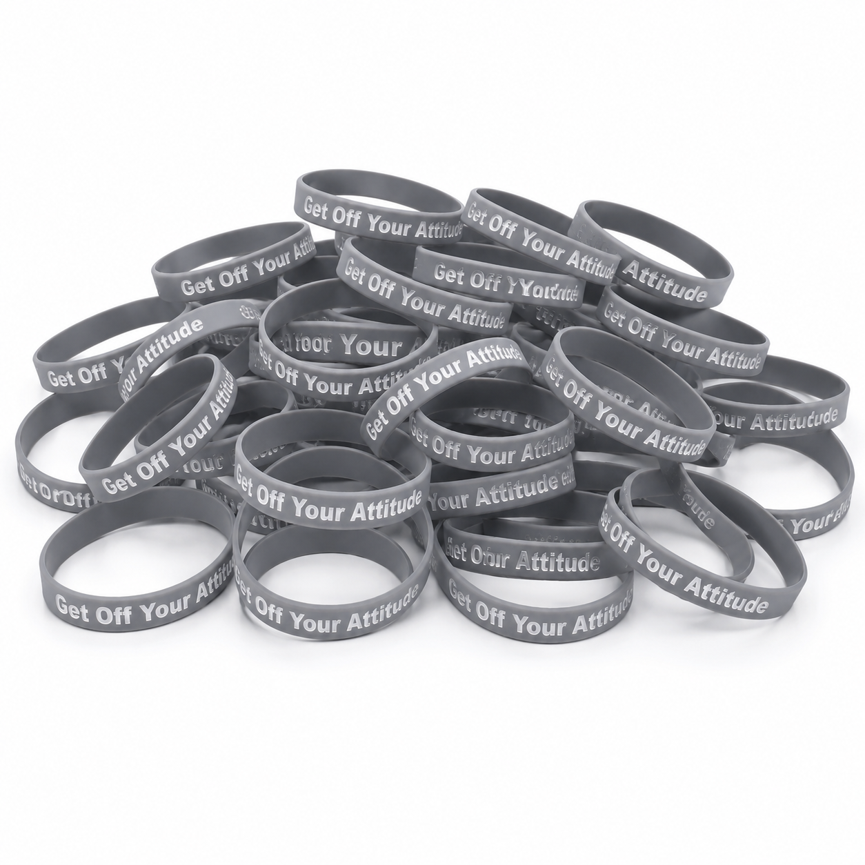 New Get Off Your Attitude Wristband (Light Grey and White) 50 Pack