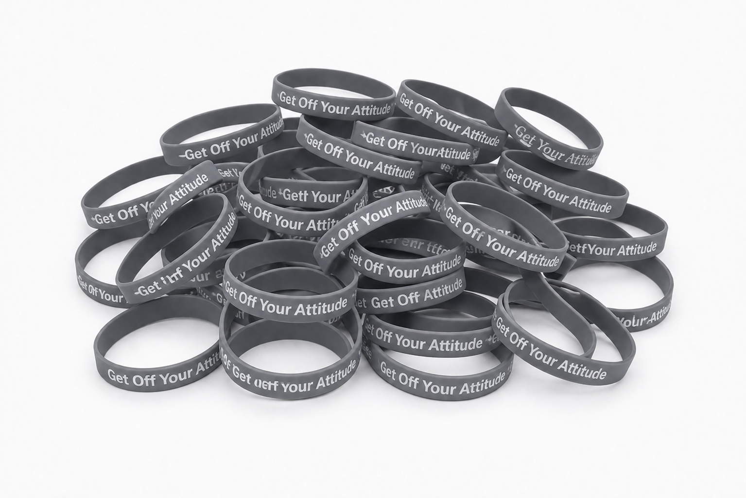 New Get Off Your Attitude Wristband (Light Grey and White) 30 Pack