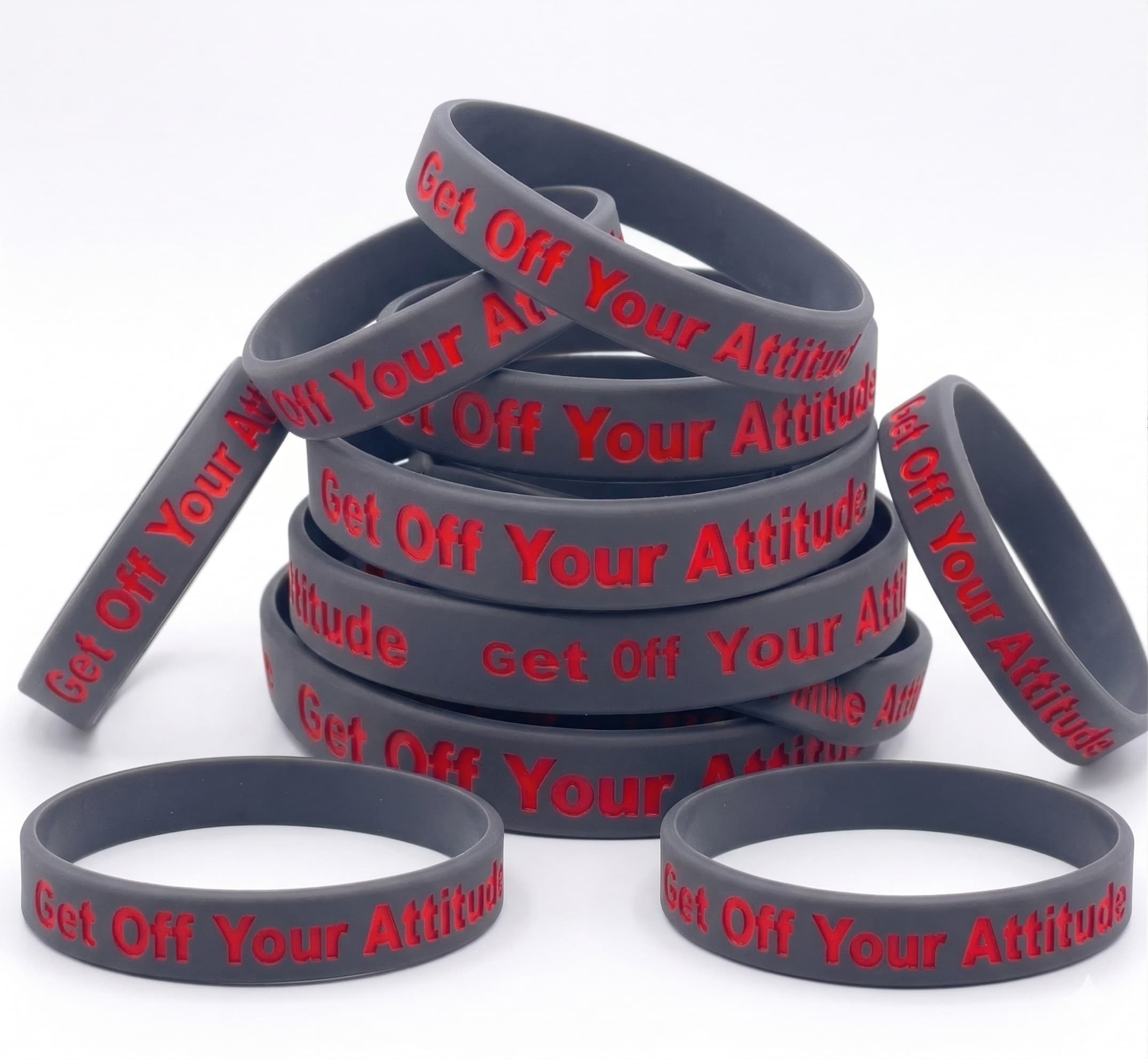 Get Off Your Attitude Bracelet (Charcoal and Red) 10 Pack